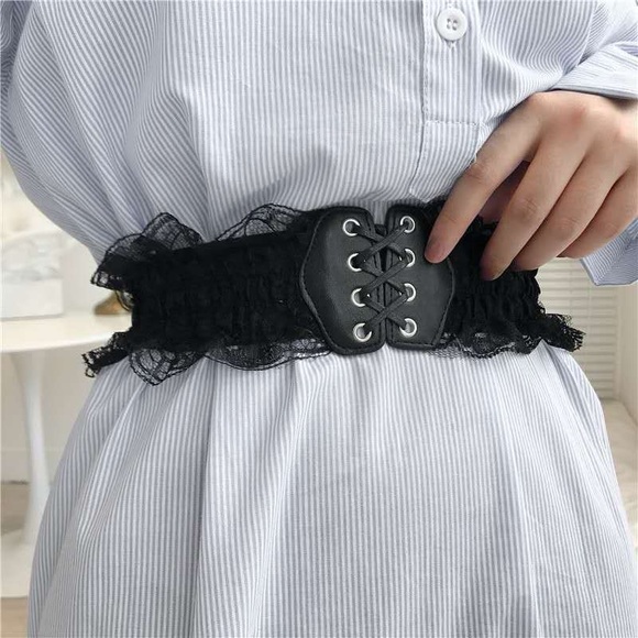 Black Lace Leather Corset Waist Women Belt Cincher Elastic Stretchy Band New - Picture 1 of 6